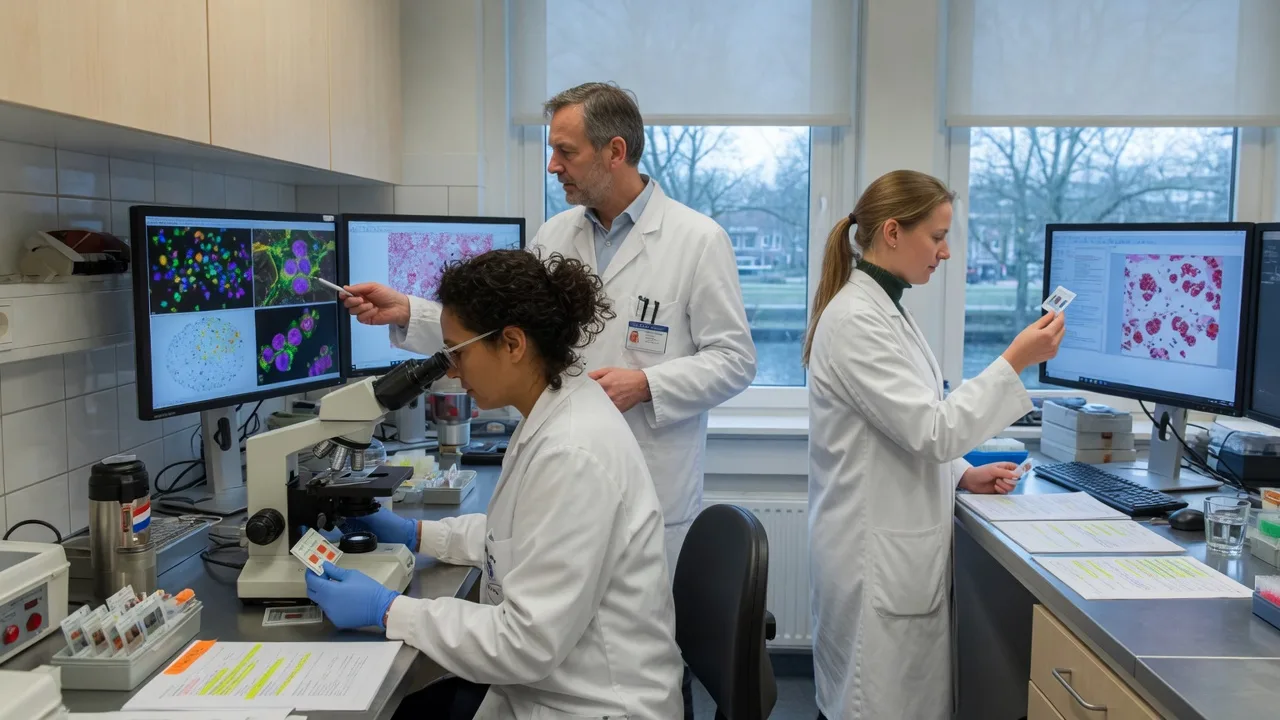 Volwassen onderzoekers in een laboratorium